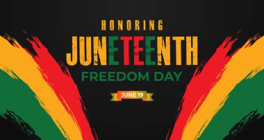 Afro-Amerikan tarihinin mücadelesini ve zaferini sembolize eden, Haziran 'ın onuruna düzenlenen bir özgürlük yürüyüşünü tasvir eden bir illüstrasyon..