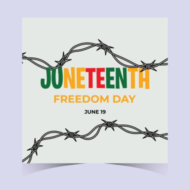 Canlı Haziran tasarımı Afrika tekstil modelleri ve özgürlük kutlamaları tipografisini içeriyor.