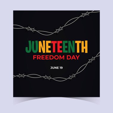 Yaratıcı fırça stili Juneteenth sanat eserleri kırmızı, sarı, yeşil ve siyah güçlü özgürlük günü metinleriyle.