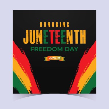 Haziran ayını onurlandırmak için güçlü metin ve Afrika 'dan esinlenilmiş desenler içeren pankart tasarımı.