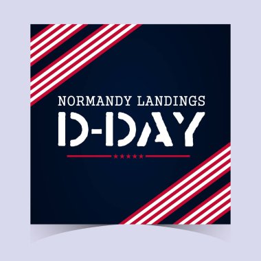 Normandiya çıkartmalarını onurlandırmak için kırmızı, beyaz ve mavi renkte cesur vatansever unsurlar içeren güçlü bir çıkartma günü tasarımı..