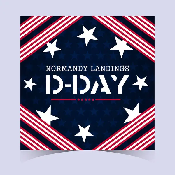 Amerikan bayrağı desenli, yıldız şeklinde, birlik ve cesareti simgeleyen Normandiya Çıkarması kare çizimi..