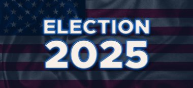 Seçim 2025 'e ışıltılı ve modern bir yaklaşım, dijital kampanyalar için derin bir geçmişe sahip fütürist metin efekti.