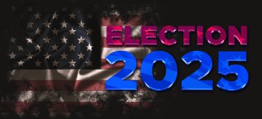 Parlak neon tarzı Seçim 2025 bayrak canlı ve modern Amerikan bayrağı temalı.