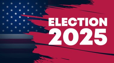 2025 seçimini koyu beyaz metinlerle vurgulayan yaratıcı kırmızı boya darbesi arka planı, dikkat çekici siyasi materyaller için ideal.