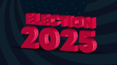 Modern spiral arka planlı, göz alıcı 3D kırmızı metin Seçim 2025. Cesur siyasi kampanyalar ve oy kullanma güdüleri için mükemmel..