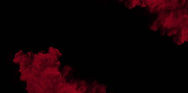 Üst köşeden kırmızı duman çıkıyor ve karanlığa karışıyor. Keskin kompozisyonlar ve soyut grafikler için en iyisi.