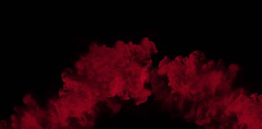 Merkezden yayılan ağır bir kırmızı duman formasyonu. Müzik posterleri, korku tasarımları ve sinematik efektler için ideal.