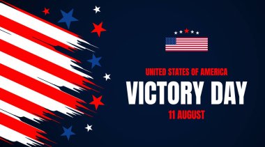 Amerikan Zafer Günü bayrağı sallıyor ve koyu mavi arka planda yıldızlar