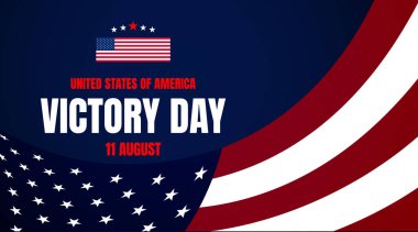 Kırmızı beyaz dalga desenli ve koyu mavi arkaplanlı modern ABD Zafer Günü afişi