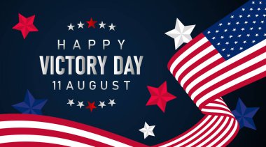 Eğri kumaş tarzı ve kalın metin tasarımı ile ABD bayrağını sallayan zafer günü illüstrasyonu