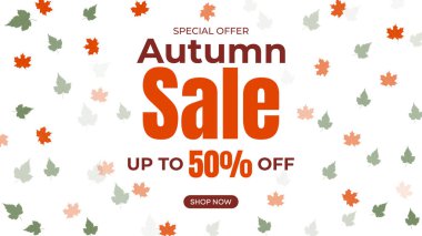 Renkli Yaprak Modeli ve İndirim Metni ile Sonbahar Satışı Tanıtımı Arkaplanı