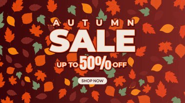 Kırmızı ve Sarı Yapraklı Özel Sonbahar Satışı Arkaplanı ve% 50 indirimli