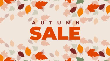 El yazısı Tipografi ve Yumuşak Yaprak Desenli Sonbahar Satış Arkaplanı