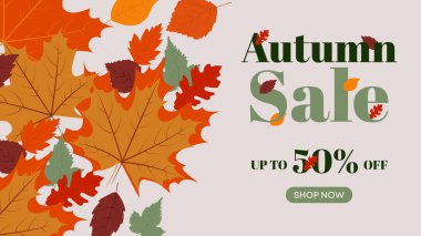 Yeşil Yapraklar ve Kalın İndirim Teklifi ile canlı Sonbahar Satış Bayrağı, Mevsimlik Kampanyalar İçin İdeal