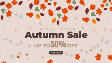 Zarif Sonbahar Satış Bayrağı Bej Arkaplan ve Yumuşak Portakal Yaprakları, Zarif Mevsimsel Tanıtımlar İçin İdeal