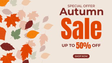 Kalın Turuncu Metin ve Renkli Yapraklı Sonbahar İndirim Afişi, Göz Aldıran Tanıtımlar İçin İdeal