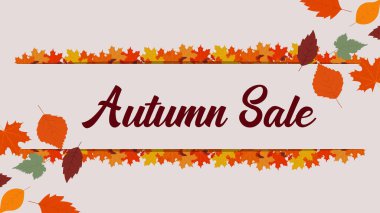Yatay Yaprak Sınırı ve Basit Metin ile Sonbahar İndirimi Afişi, Temiz Mevsimlik Tasarımlar İçin Mükemmel