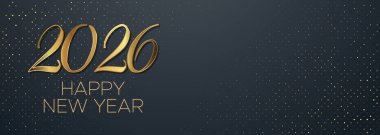 Altın Çizgiler 2026 Yeni Yıl Afişi Gösterişli Tipografi ve Siyah Arkaplan