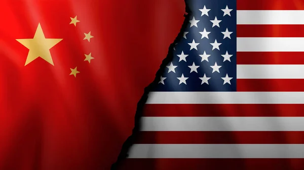 China and USA flags. Concept economic conflicts and world war.