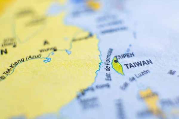 Close up of Taiwan on map