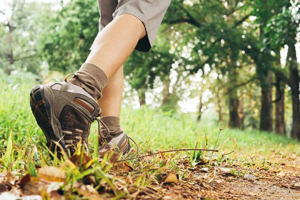 Arkadan hiker bacak dağlarda yürüyüş görünümü