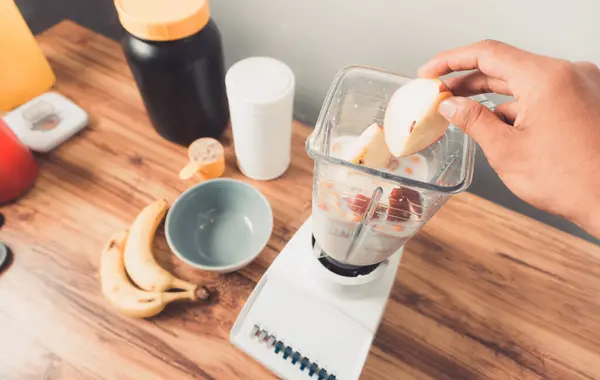 Pov Making Smoothie Apple Supplements Nutritions — Stock Photo, Image