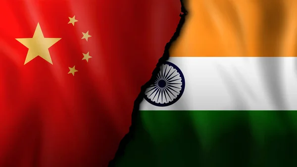 Flagge Von China Und Indien Geteilt Konfliktreiche Handelsrouten — Stockfoto