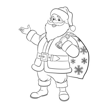 Renkli Sayfa için Neşeli Noel Baba çizgi filmi. Noel Vektörü İllüstrasyonu