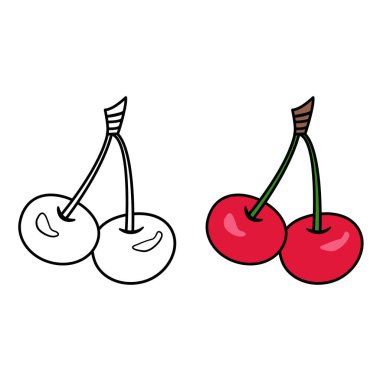 İki Olgun Kiraz. Renklendirme Sayfaları için Kirazların Vektör ResmiComment.