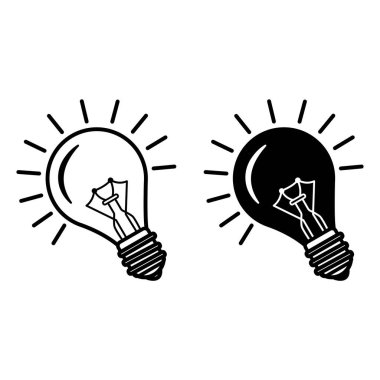 Işıklı ampul simgeleri. Fikir Simgesi, Problem Çözme ve Yaratıcı Düşünce. Işınlı vektör lamba. Bilim ve Eğitim