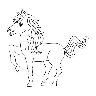 Renkli Sayfa için Komik At. Şirin midilli. Vektör İllüstrasyonu Güzel Hayvan