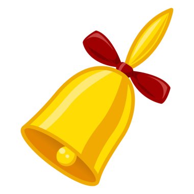 Altın Okul Çanı. Bilim ve eğitim. Kızıl Fiyonklu Handbell Vektör İllüstrasyonu. Noel sembolü