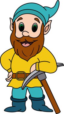 Çizgi film Gnome Madencisi. Mavi Şapkalı Gnome 'un Vektör İllüstrasyonu