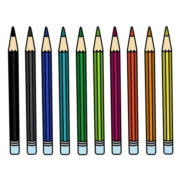 Набор Цветных Карандашей Векторная Иллюстрация Школьных Предметов Неорганизованно — стоковый вектор