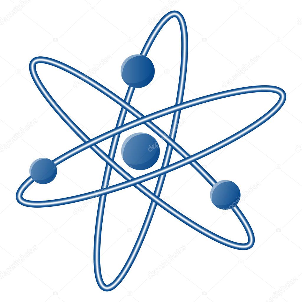 Color Atom. Symbol of science, education, scientific research, and nuclear physics. Vector illustration of electrons that rotate in orbits around the atomic nucleus