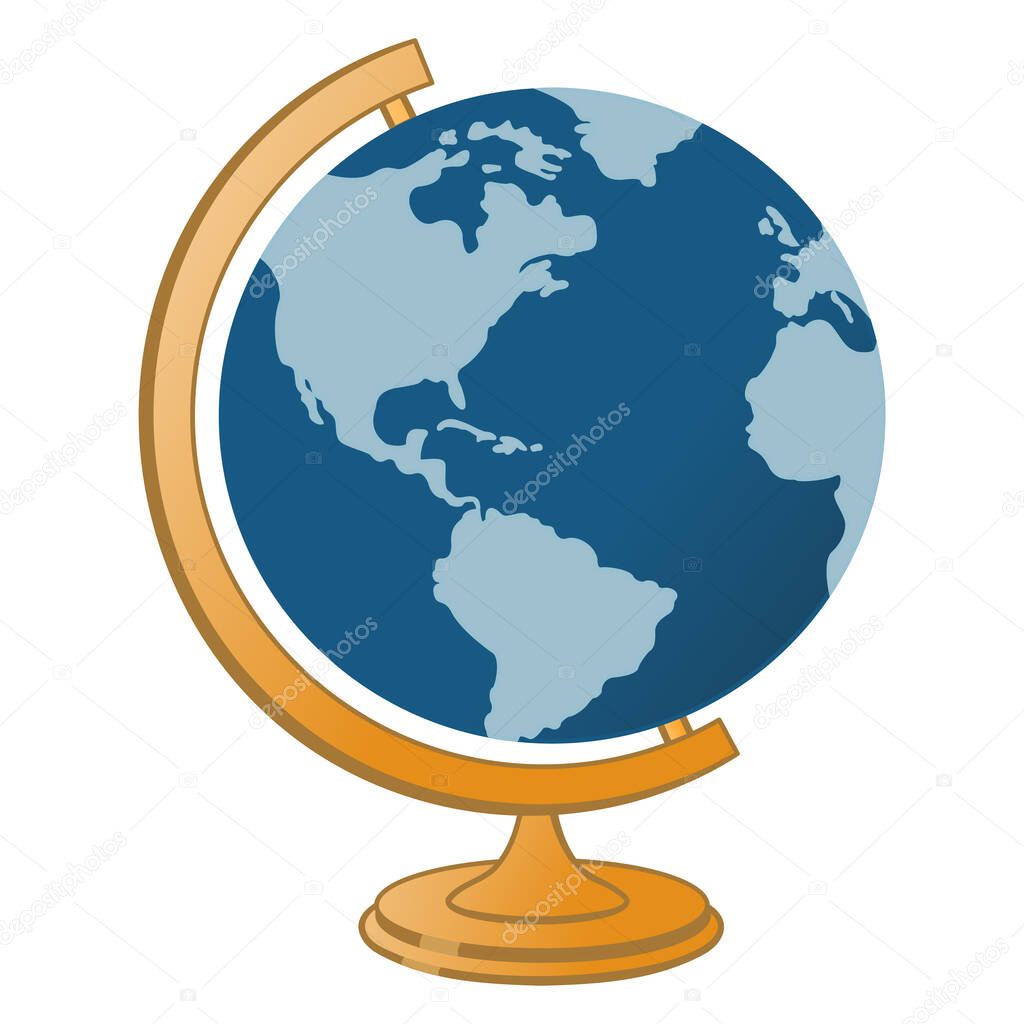 School Globe Planet Earth. Vector Illustration of a Cartoon Model of the Globe. Subject for the Study of Geography at School