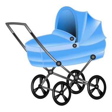 Bebek Mavi Bebek Arabası. Küçük Çocuklar için Vector Illustration of Carriages. Bebek Arabası