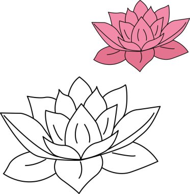 Çocuk boyama kitabı için pembe nilüfer çiçeği. Açık deniz zambağı tomurcuğunun vektör illüstrasyonu