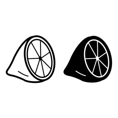 İki limon ikonu. Limon Yarıları 'nın Siyah Beyaz Çizimi.