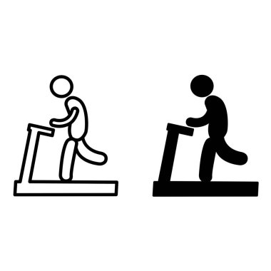 Koşu bandı İkonları. Fitness 'in Siyah ve Beyaz Vektör İllüstrasyonu. Spor Logosu.