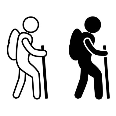 Yürüyüş ikonları. Vektör Resimleri Beyaz Arkaplanda Siyah ve Beyaz Turist Simgeleri