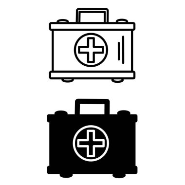 İlk Yardım Seti Simgeleri. Seyahat İçin İlaçlar İçin İlkyardım Kitinin Vektör İllüstrasyonu