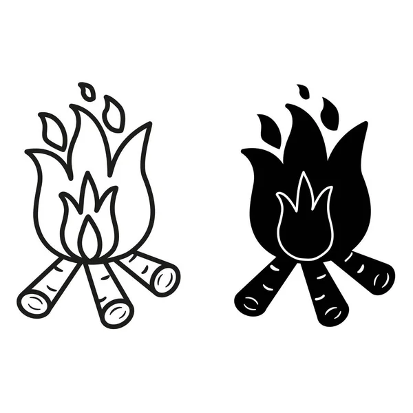 Burning Bonfire Icons Logs Vector Illustration Campfire Firewood Symbol Travel — Stock Vector