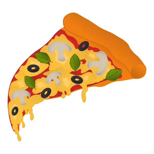 Peynirli, mantarlı ve zeytinli pizza dilimi. Lezzetli Pizza 'nın Vektör İllüstrasyonu. Fast food sembolü