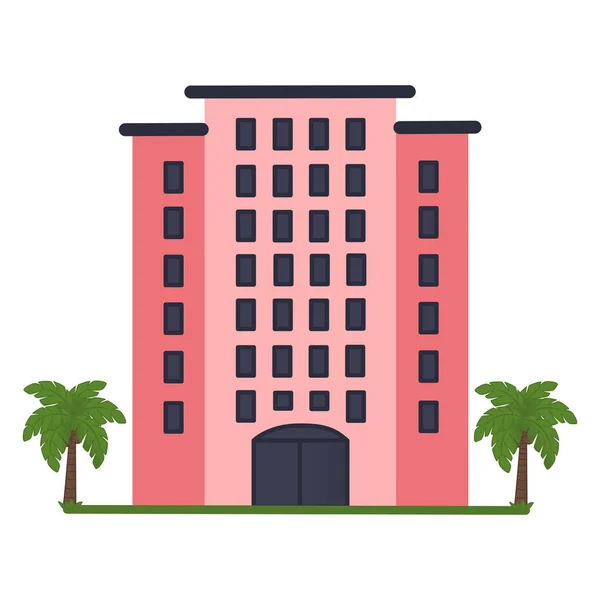 Hotel for Tourists. Vector Illustration of Hotel Building for Accommodation with Palm Trees