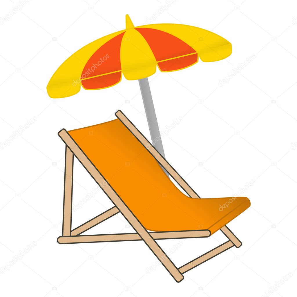 Summer Deckchair under the Beach Umbrella. Vacation and Travel concept. Vector illustration