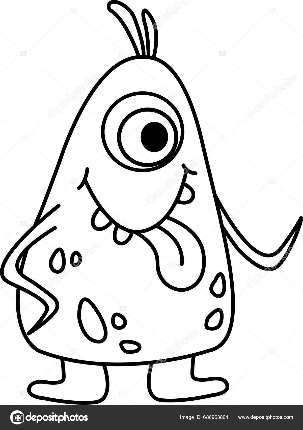 Cartoon Monster Coloring Page Vector Illustration Funny Monster White