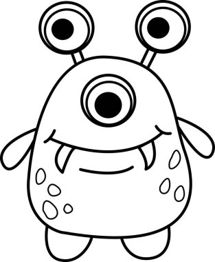 Boyama Sayfası Çizgi Film Canavarı. Beyaz Arkaplanda Komik Bir Canavarın Vektör İllüstrasyonu