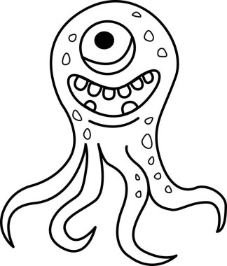 Boyama Sayfası Çizgi Film Canavarı. Beyaz Arkaplanda Komik Bir Canavarın Vektör İllüstrasyonu